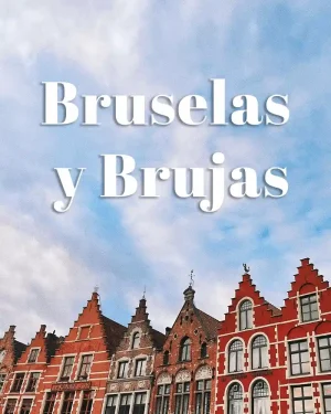 Casitas de Brujas con el cielo azul, portada de la guía de Bruselas y Brujas